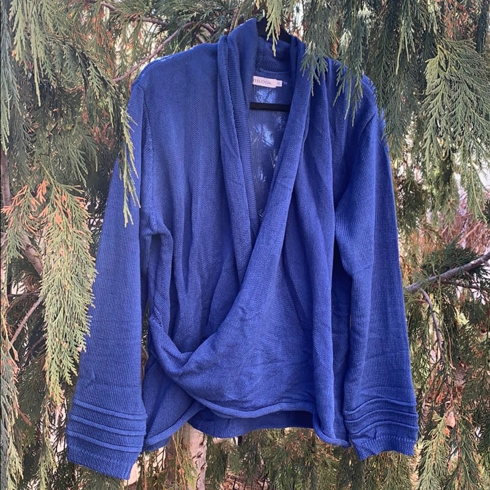 MISSLOOK Blue Wrap Sweater